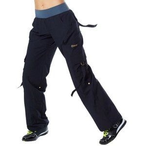ZUMBA black drawstring pants nylon side back pockets X Large XL cargo athletic